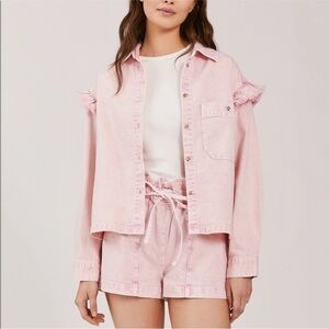NWT Something Navy Magnolia shirt jacket Ruffle Pink Medium
